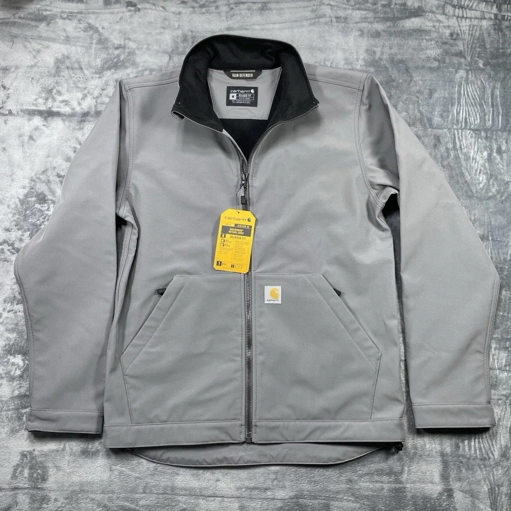 Carhartt Jacket Mens Medium (M) Gray Rain Defender Softshell Relaxed Fit OJ6438M